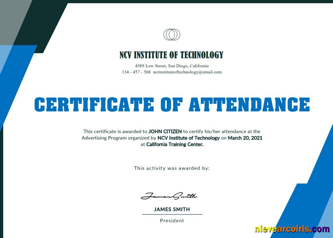 USA NCV Institute of Technology Event certificate